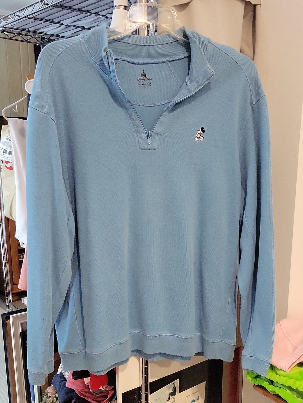 Disney Light Blue Quarter-Zip Pullover with Mickey Embroidered Patch Size XXL